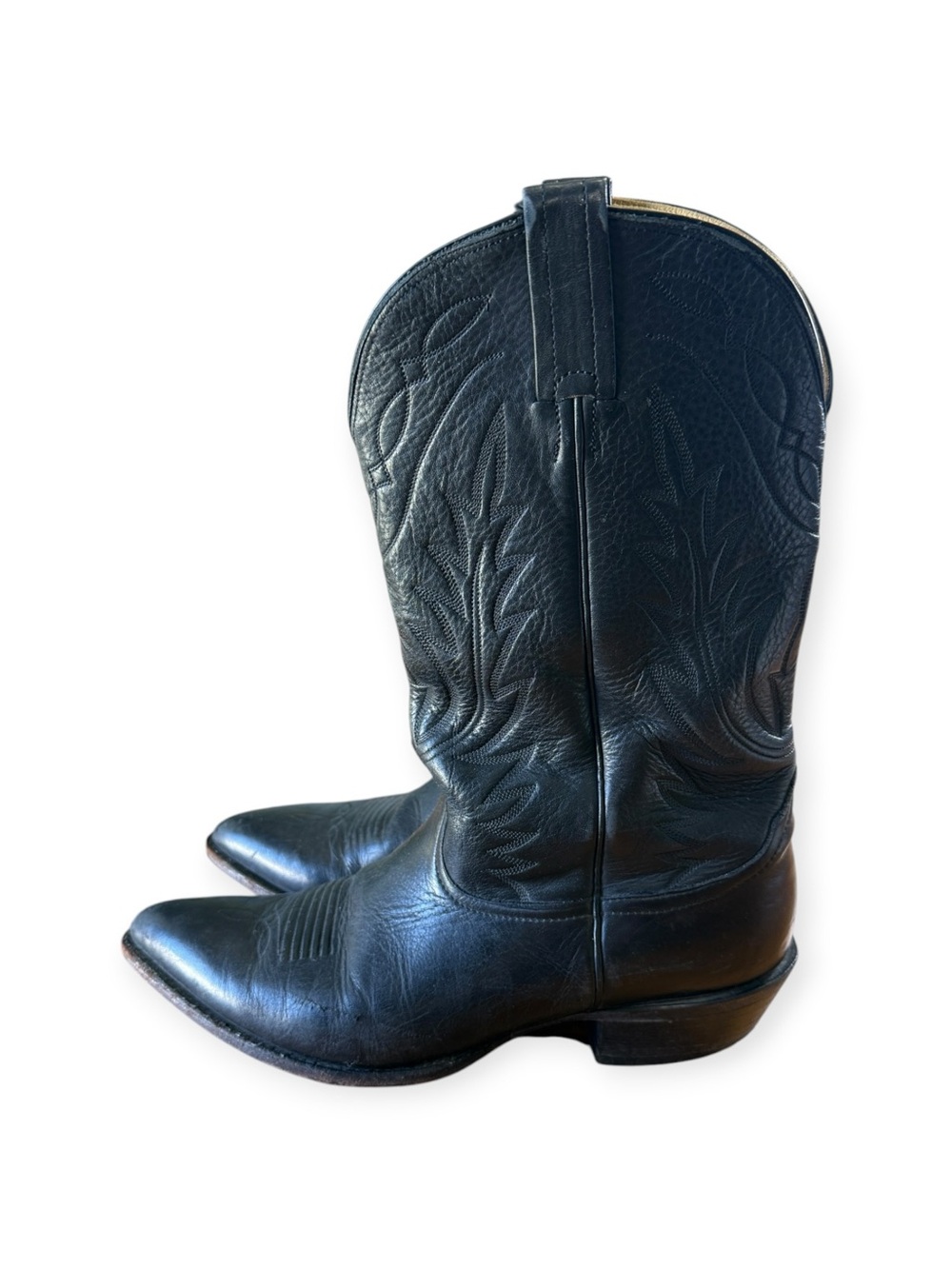 Nocona Western Boot Made In USA Size 10.5 D Black Leather Cowboy Boots Vintage